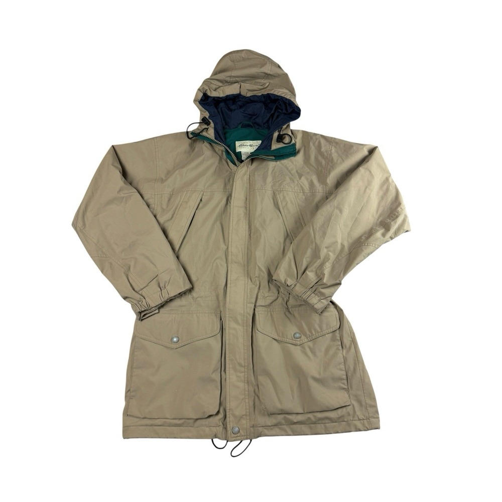 EDDIE BAUER Vintage Mens S Gore Tex Parka Tan Hooded Rain Jacket Style 16256